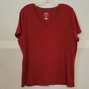 Croft & Barrow, Classic Tee, XXL, 100% Cotton, V-neck, Cap Sleeve, Brick Red